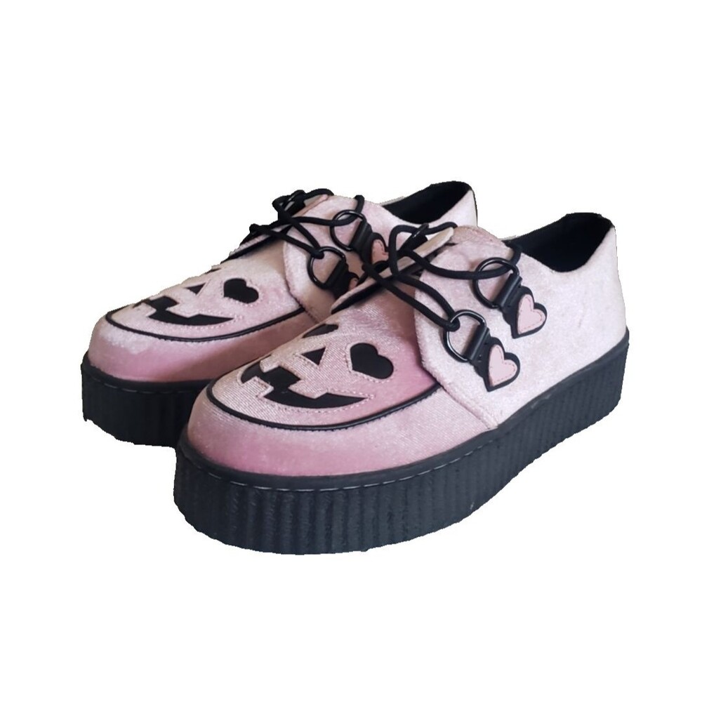 Strange Cvlt Pink Velvet Jack O' Heart Platform Creeper Shoes Size 7